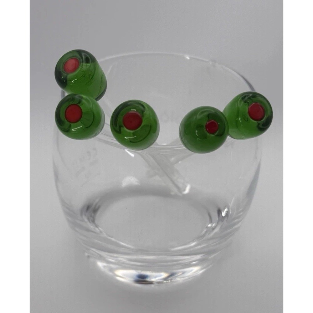 VTG Crate & Barrel Set 5 Glass Olive Picks Cocktail Swizzle Martini Sticks EUC